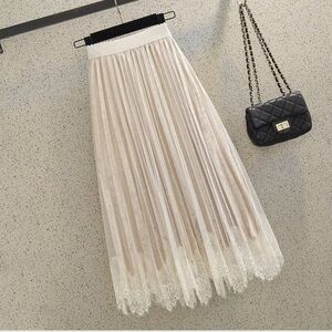 Elegant Cream Lace Trim Maxi Skirt